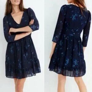 NWOT Madewell Sheer-Sleeve V-Neck Mini Dress in Tonal Botanical in Sz 00